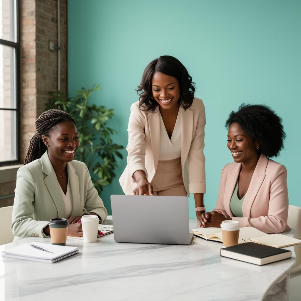 Black women founders collaborating around a laptop, building their businesses together